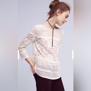 Meadow Rue Ivory Textured Lace Blouse vs Anthropologie